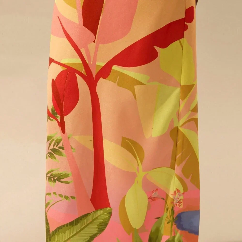 Multicolor Boho Womens Tropical Print Sleeveless Hollow Knot Tube Top Dress - Picture 7 of 7